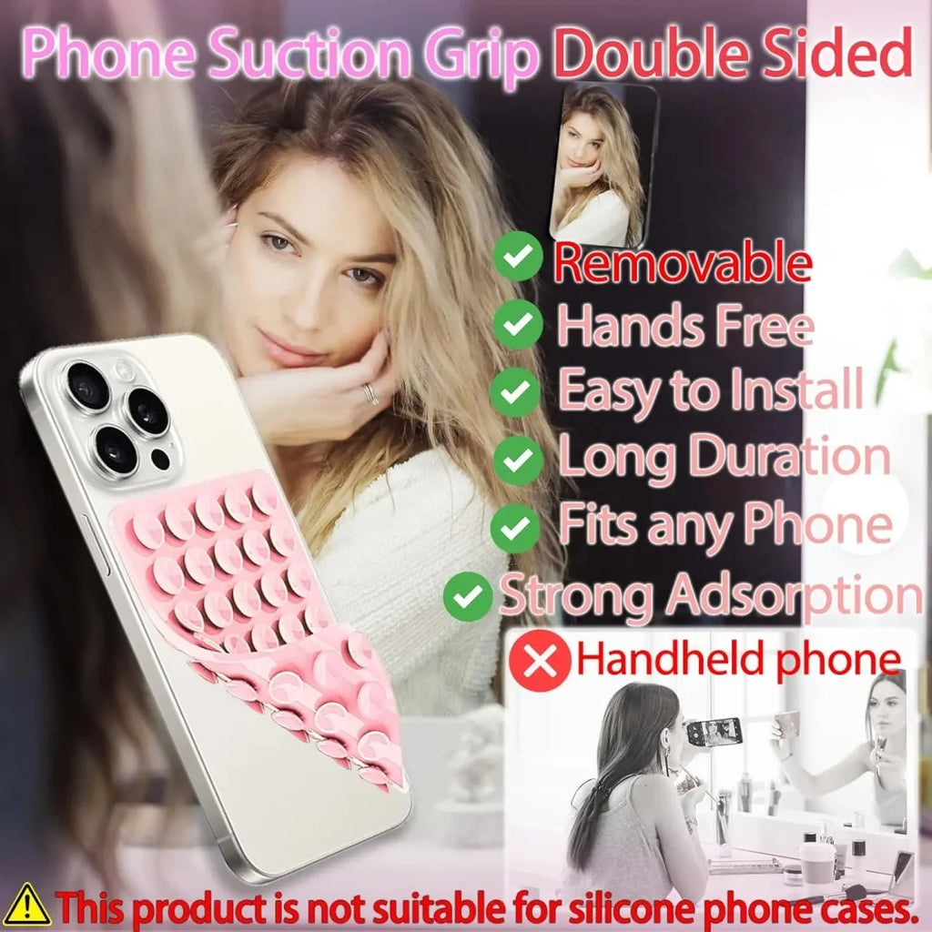 Silicone Phone Grip for iPhone & Android Hands-Free Cell Phone Holder with 40 Strong Suction Cups for Selfies Videos & Mobile Fidget Mirror Holder - Cellphone