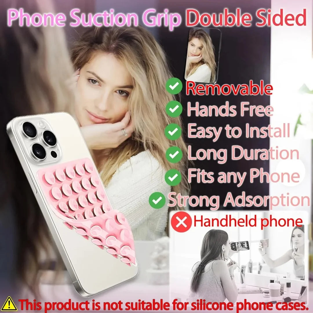 Silicone Phone Grip for iPhone & Android Hands-Free Cell Phone Holder with 40 Strong Suction Cups for Selfies Videos & Mobile Fidget Mirror Holder - Cellphone