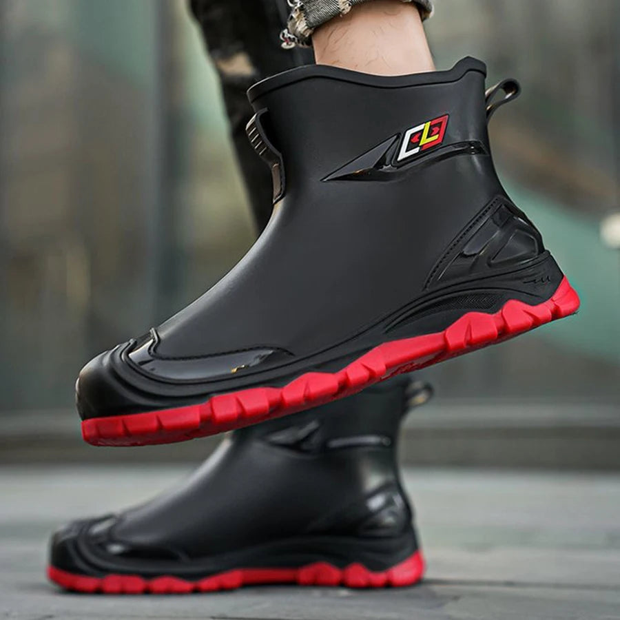 Workwear Style Outdoor Work Commuting Fishing Kitchen Anti Slip Waterproof Men's Flat Bottomed High-Quality Rubber Boots Rain Bo