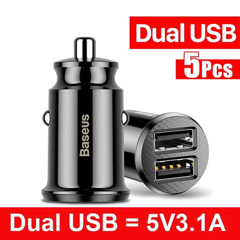 Baseus 5pcs USB Car Charger Quick Charge QC4.0 QC3.0 PD3.0 SCP PPS 5A Type C 30W Fast USB Charger For iPhone Xiaomi Mobile Phone