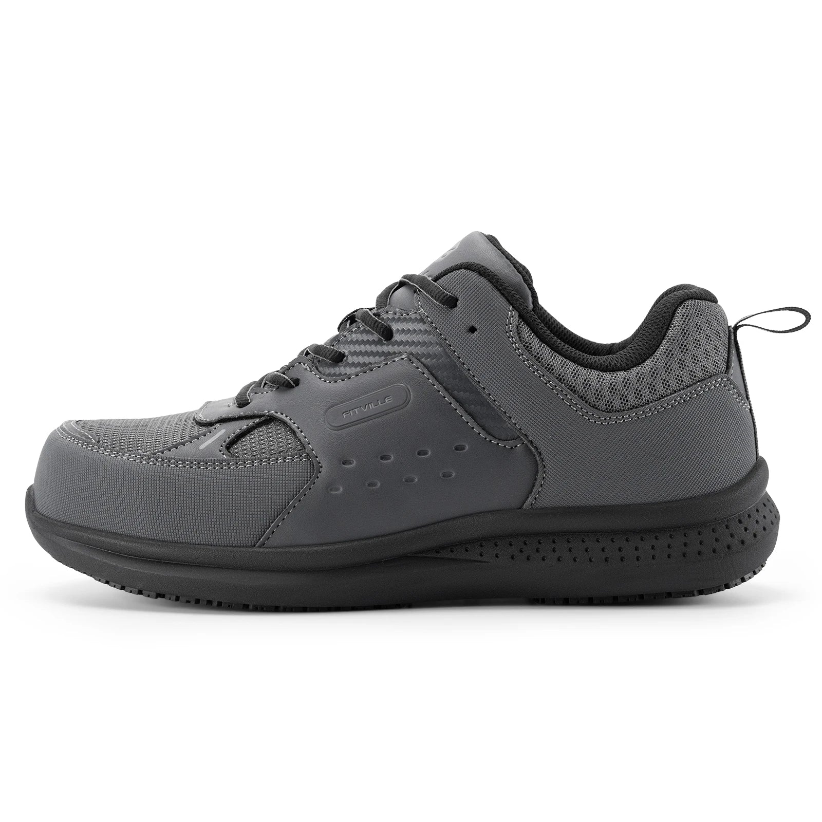 Fittington Men's Steel Toe Shoes Composite Wide Toe Casual Work Shoes Water Resistant Slip Resistant Leather Footwear Protective