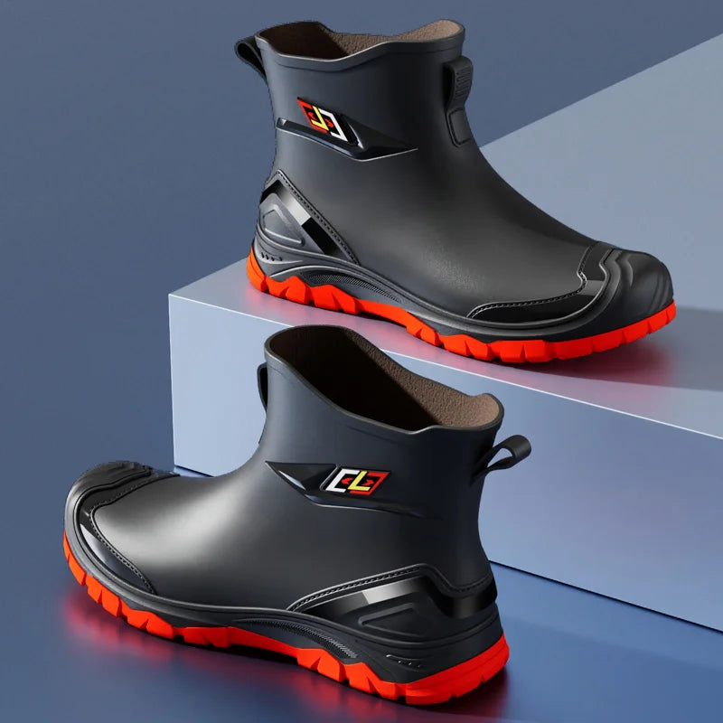 Workwear Style Outdoor Work Commuting Fishing Kitchen Anti Slip Waterproof Men's Flat Bottomed High-Quality Rubber Boots Rain Bo