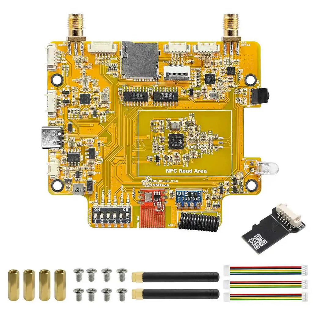 The NM-RF-Hat Companion Hat, Multi-Band RF for ESP32-2432S028 Bruce CYD CC1101 NRF24 PN532 IR TX/RX 433M OOK Power Mgmt TF Slot