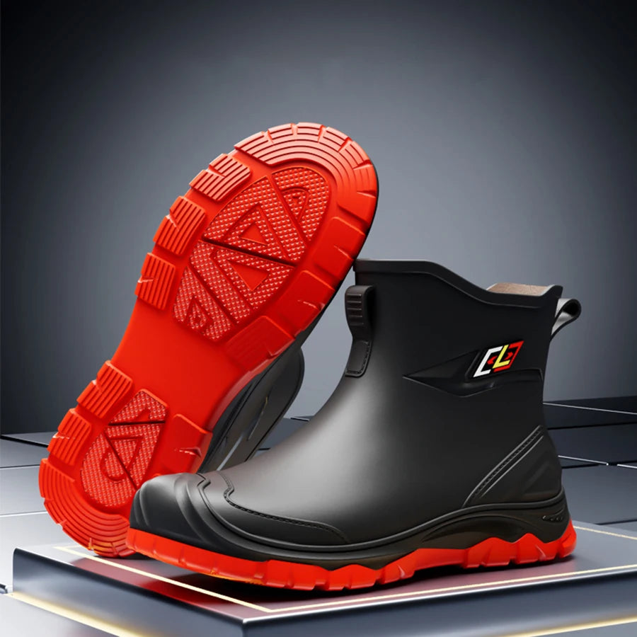 Workwear Style Outdoor Work Commuting Fishing Kitchen Anti Slip Waterproof Men's Flat Bottomed High-Quality Rubber Boots Rain Bo