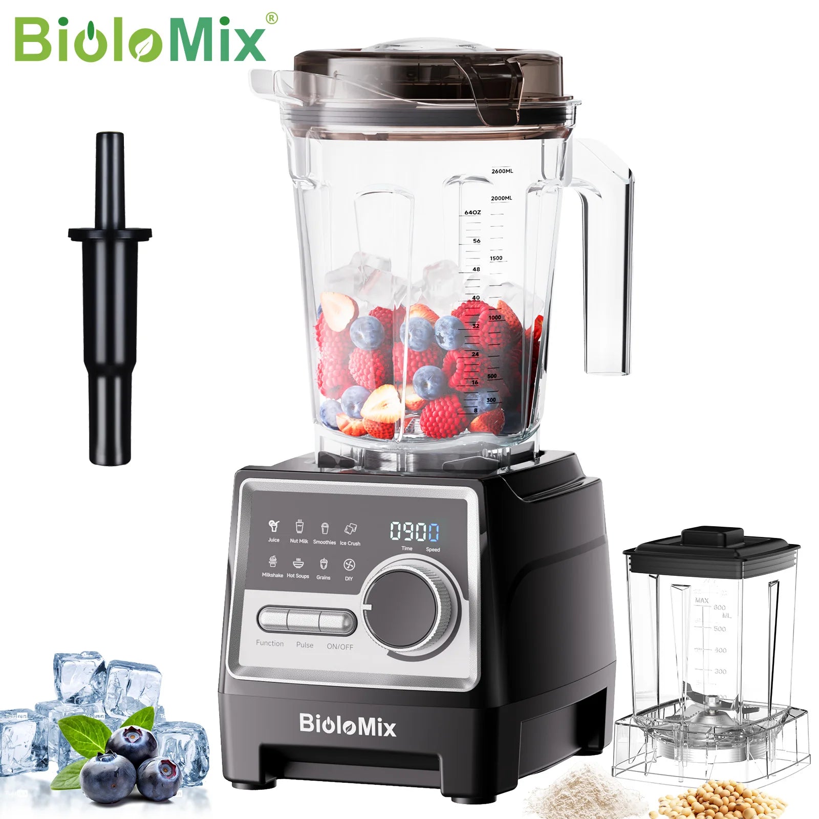 BioloMix 1500W Professional Blender With 2.6L BPA Free Jar With 6 Blades, 7 Preset Program for Smoothies, Shakes, Nut Milk