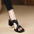 Women High Heels Sandals,Soft Summer Gladiator Shoes,Square Open Toe,Retro Style,Slip On,Black,Brown,35-39.Dropship