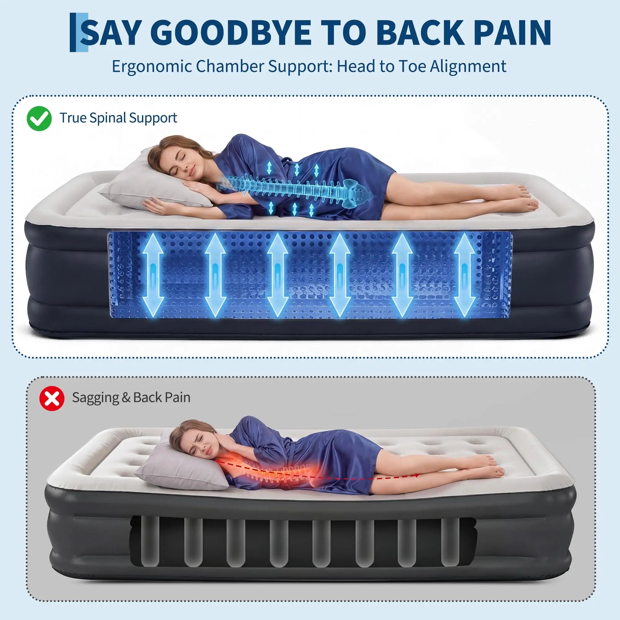 Twin/Queen Air Mattress With Built-in Pump, 18'' Raised Inflatable Guest Bed, 3-Min Fast Inflate, Honeycomb Support, 800lb