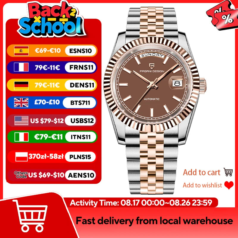 PAGANI DESIGN Enamel Dial 2025 New DD36 Men's Watches Silver Gold Luxury Automatic Watch Men Waterproof Mechanical Wristwatch