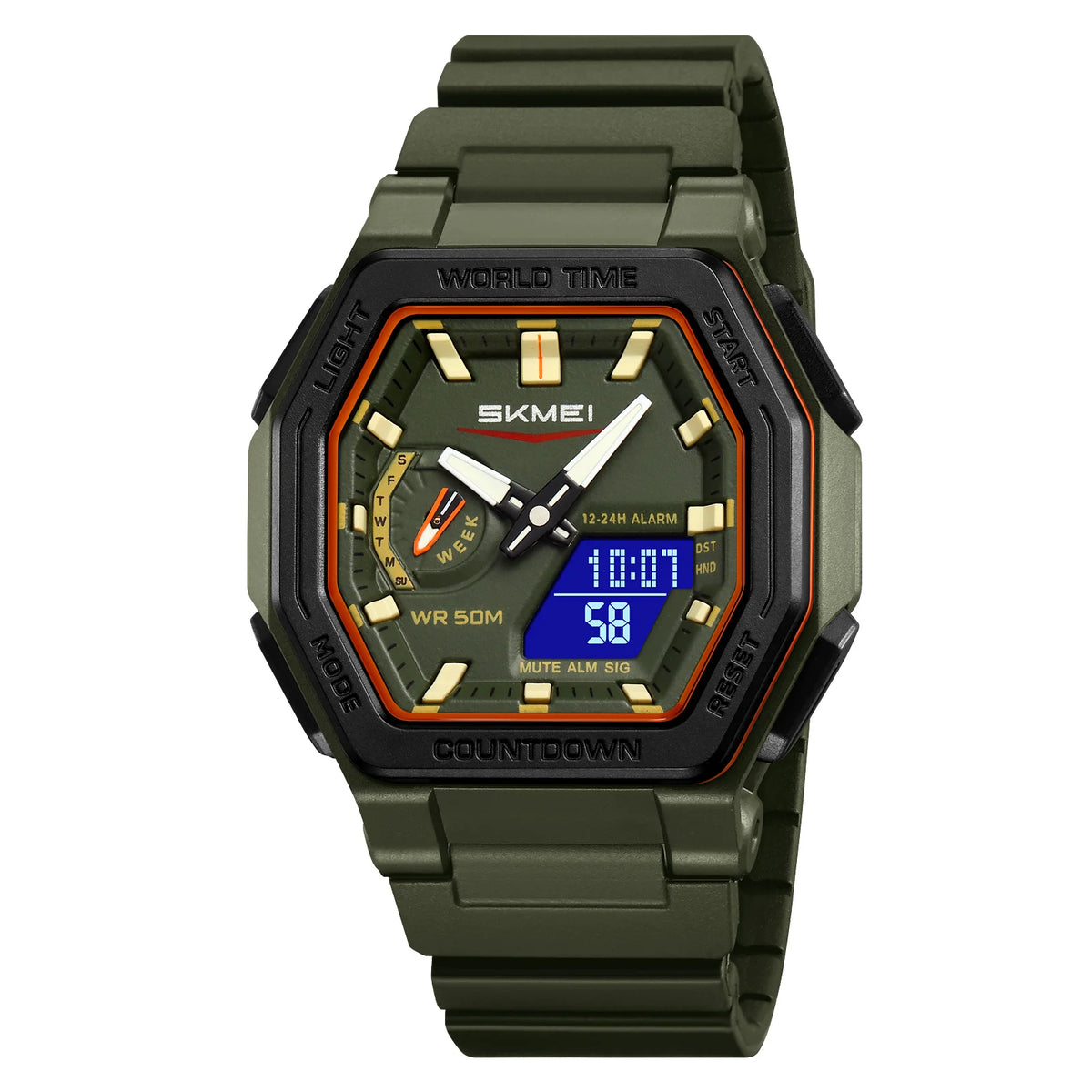 SKMEI 2438 LED Casual Dual Digital Display Quartz Waterproof Mens Wristwatches Calendar Timing Alarm Watch for Men Clock