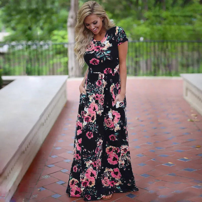 Women Summer Floral Print Maxi  2025 Loose White Boho Beach Dress Women Vintage Evening Party Long Dress Vestidos Female Robe