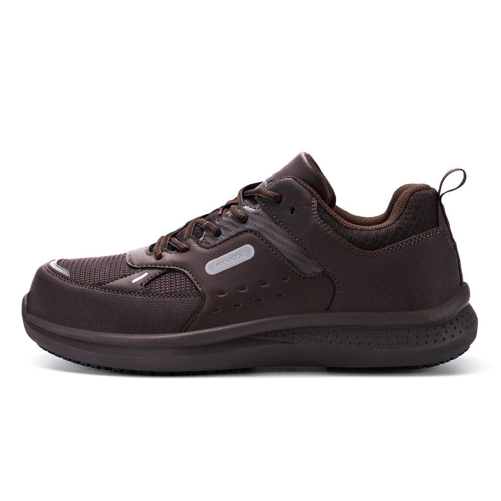 Fittington Men's Steel Toe Shoes Composite Wide Toe Casual Work Shoes Water Resistant Slip Resistant Leather Footwear Protective