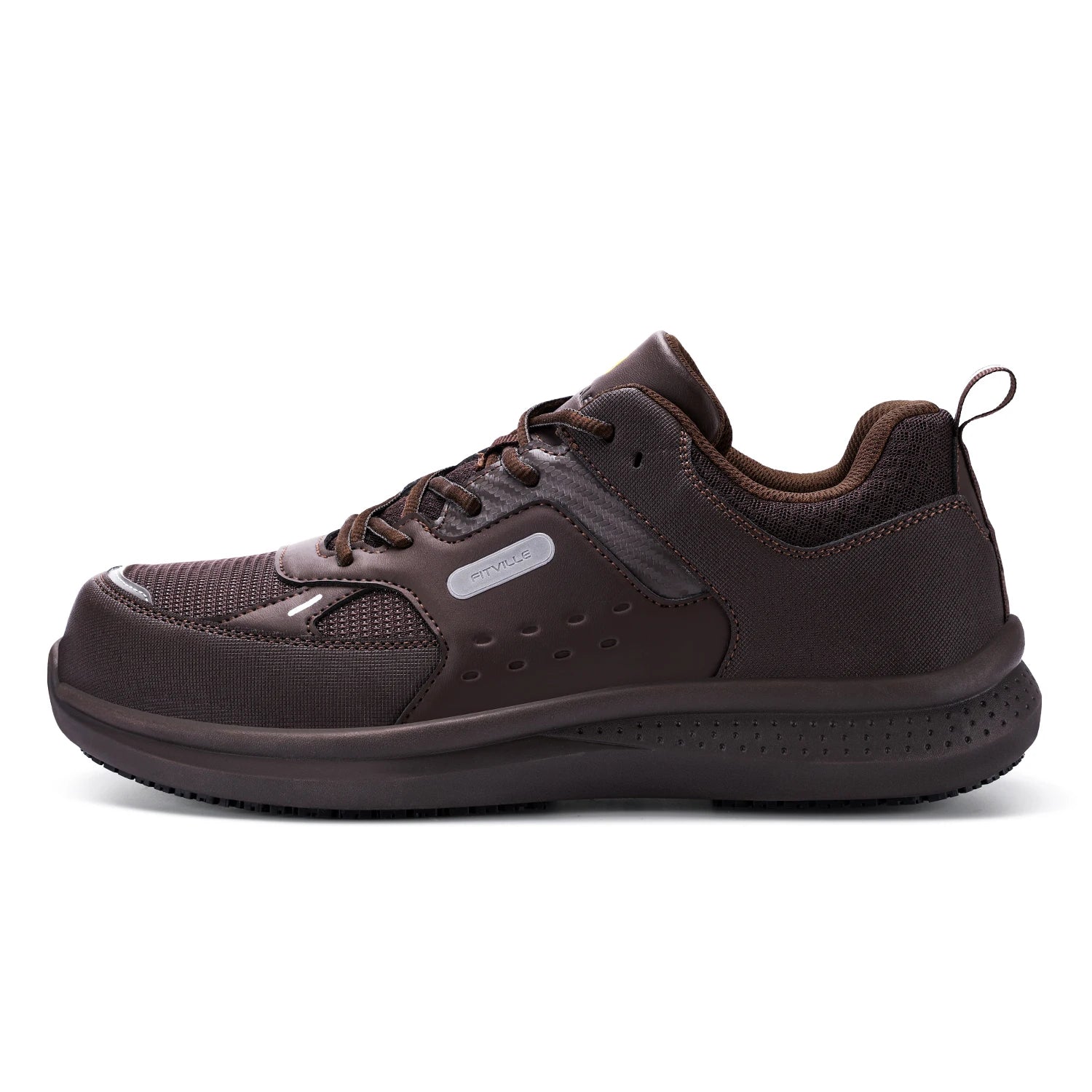 Fittington Men's Steel Toe Shoes Composite Wide Toe Casual Work Shoes Water Resistant Slip Resistant Leather Footwear Protective