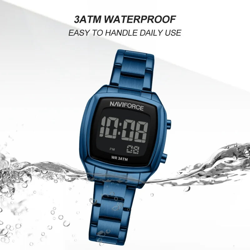 NAVIFORCE Watches for Women LCD Digital Waterproof Steel Band Female Casual Fashion Luxury Daily Wear Hot Sale Wristwatch NF5047