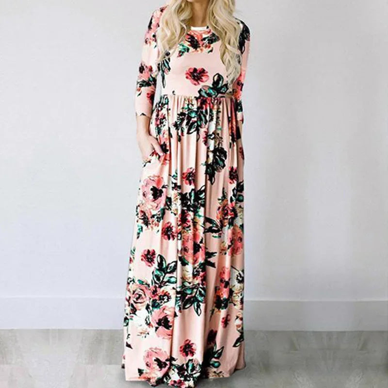 Women Summer Floral Print Maxi  2025 Loose White Boho Beach Dress Women Vintage Evening Party Long Dress Vestidos Female Robe