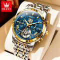 OLEVS Luxury Brand Automatic Mechanical Watch for Men Multifunctional Date Luminous Waterproof Stainless steel Skeleton Flywheel