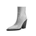 Kaky's New Pointed Rhinestone Thick High Heels Large Women's Boots Short Boots Western Boots