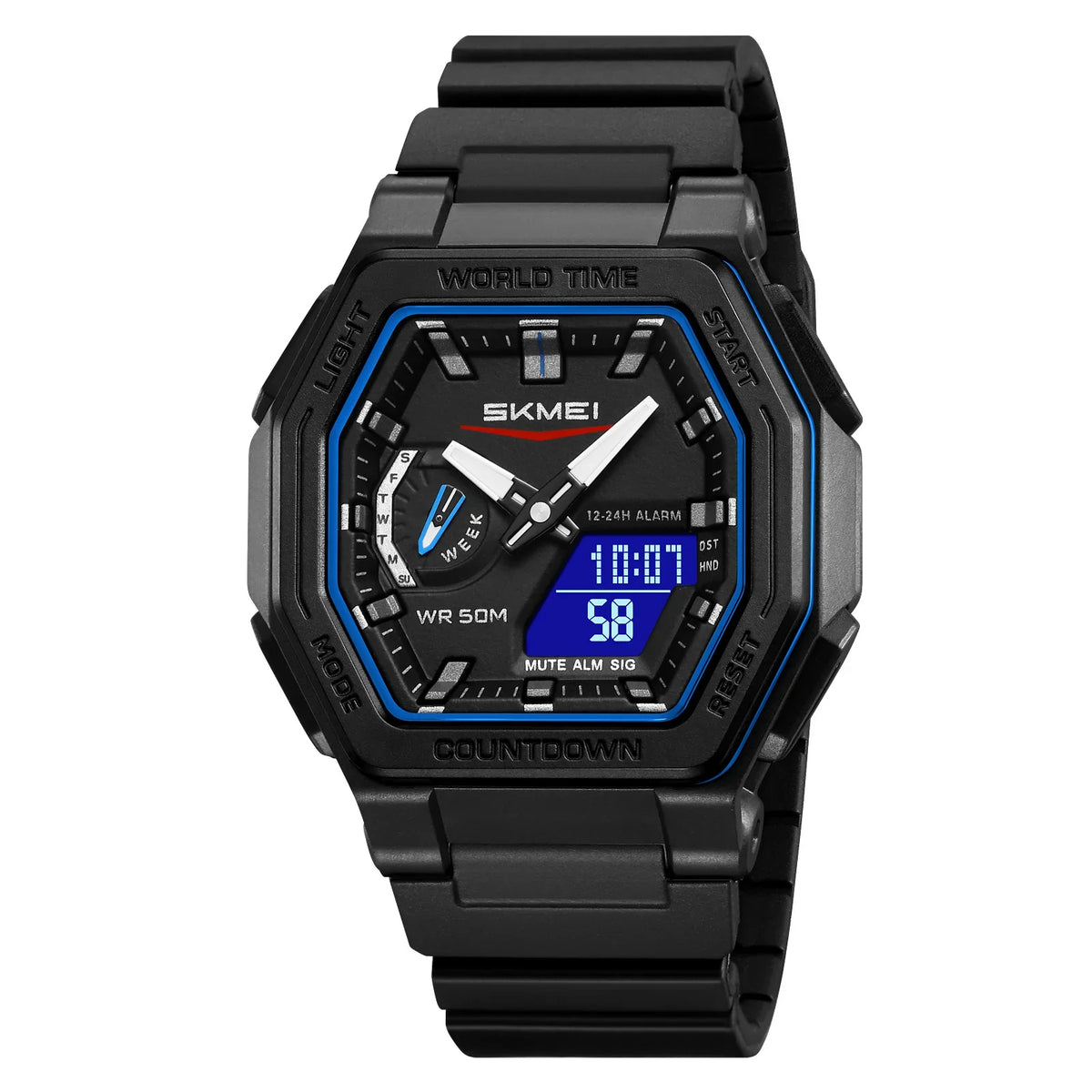 SKMEI 2438 LED Casual Dual Digital Display Quartz Waterproof Mens Wristwatches Calendar Timing Alarm Watch for Men Clock
