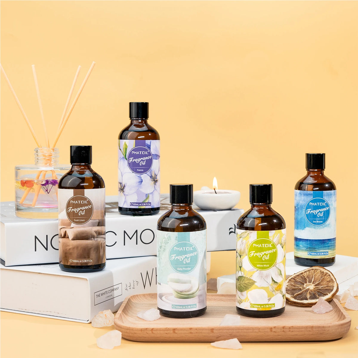 PHATOIL 100ml Flower Series Fragrance Oils For Diffuser Candle Making White Musk Bubble Gum Sea Breeze Baby Powder Aroma Oil
