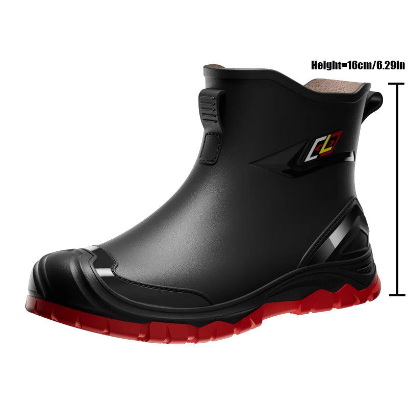 Workwear Style Outdoor Work Commuting Fishing Kitchen Anti Slip Waterproof Men's Flat Bottomed High-Quality Rubber Boots Rain Bo