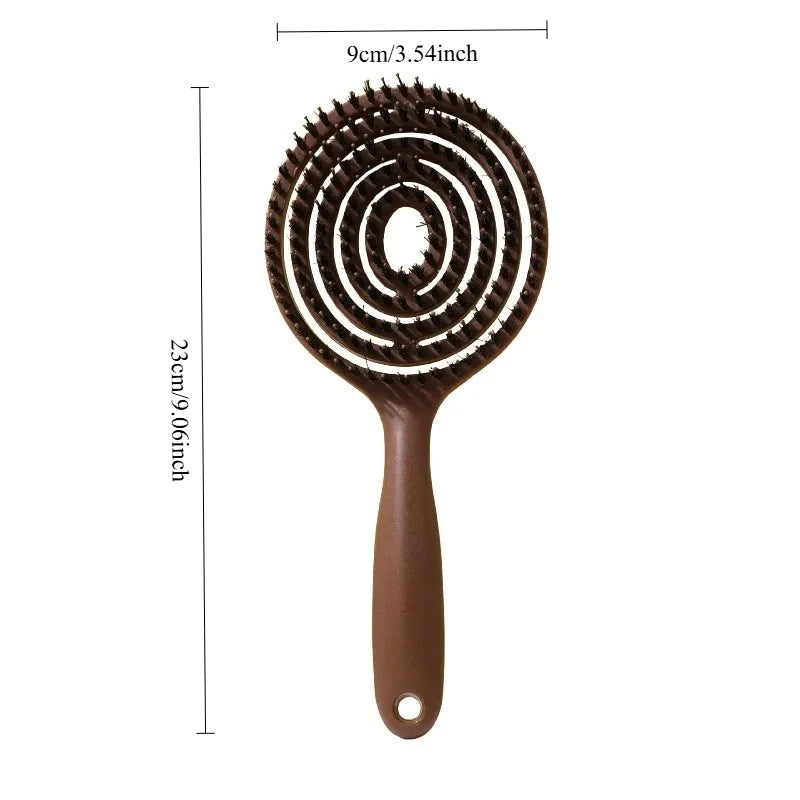 1Pc Boar Bristle Round Detangling Hair Brush for Volume Scalp Care Massage Women Wet Curly Comb Salon Hairdressing Styling Tools