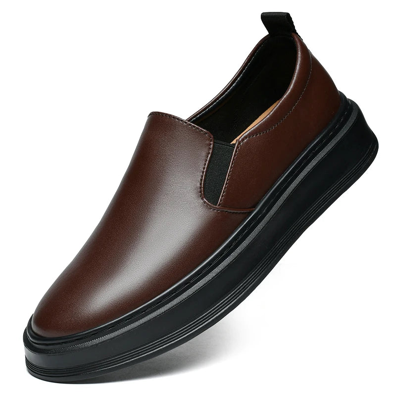 Genuine Leather Loafers for Men Stylish Casual Dress Shoes with Thick Height Increasing Sole Slip-On Breathable Business Shoes