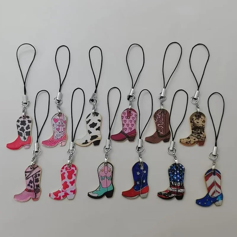 12pcs Western cowboy boot lanyard, suitable for mobile phones, bags, and ideal gifts for family and friends