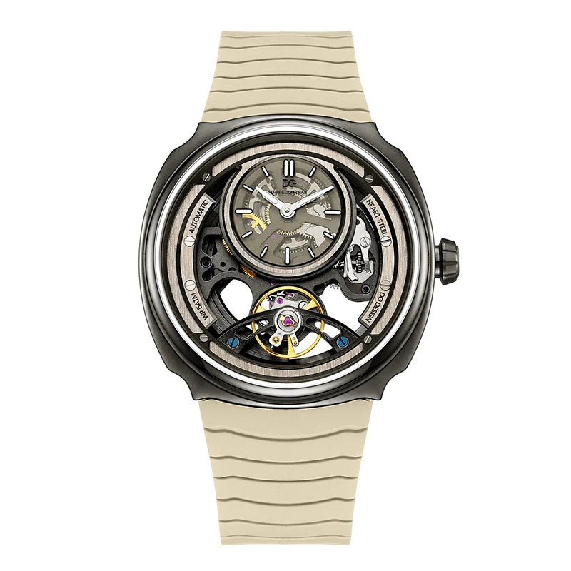 Daniel Gorman Men Automatic Mechanical Watch 5ATM Waterproof Skeleton Hollow Dial Silicone Strap Sports Wristwatch