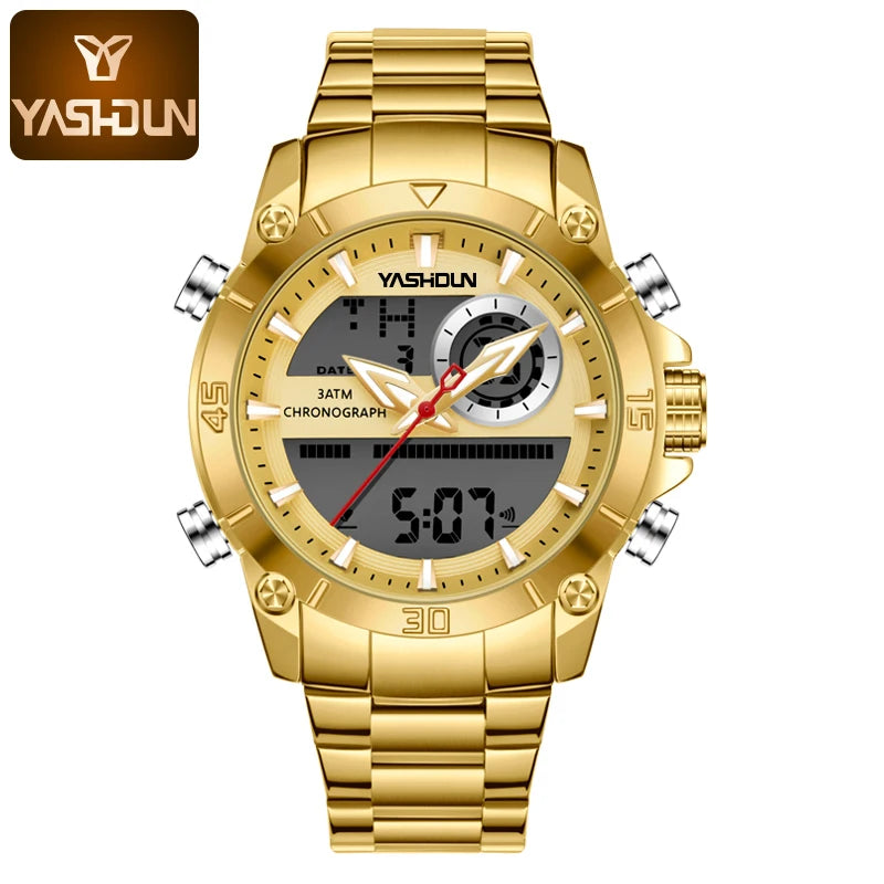 Men's Watches With Dual Movement Electronic Steel Band Luminous Waterproof Watche Sports Dual Display Military LED Digital Watch