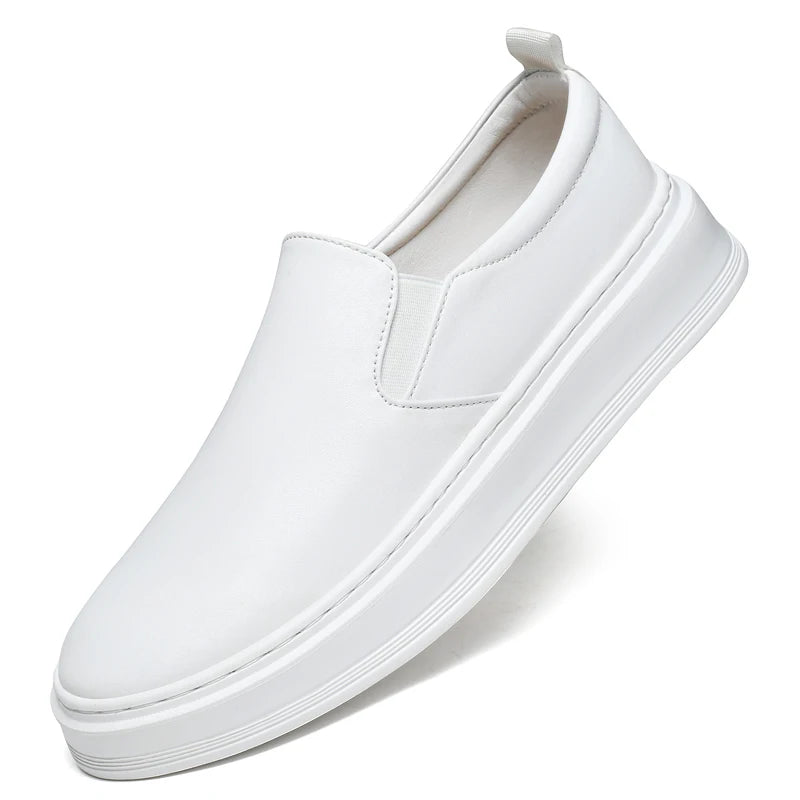 Genuine Leather Loafers for Men Stylish Casual Dress Shoes with Thick Height Increasing Sole Slip-On Breathable Business Shoes