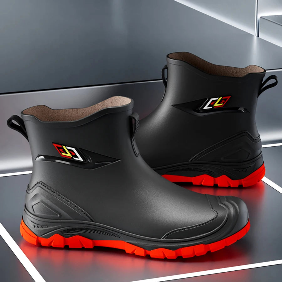 Workwear Style Outdoor Work Commuting Fishing Kitchen Anti Slip Waterproof Men's Flat Bottomed High-Quality Rubber Boots Rain Bo
