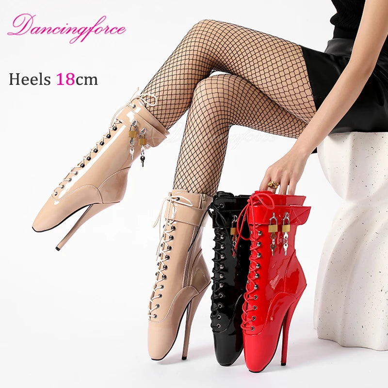 18cm/7.2-inch Super High Heels Ballet Ankle Boots SM Games Ultra High Fashion Ballet Shoes Lace Lock Size Eu36-46