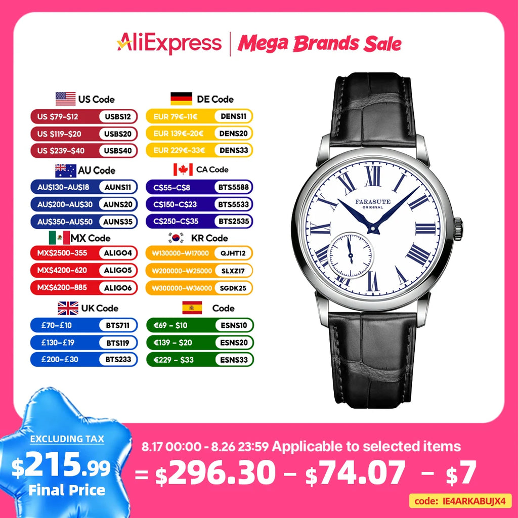 FARASUTE New 39mm Manual Customized Mechanical Movement Watch Men Casual Power Reserve 80 Hours Sapphire Wristwatch Reloj Hombre