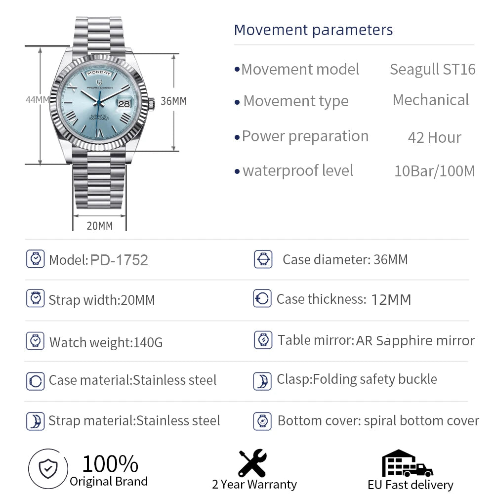 PAGANI DESIGN 2026 New DD36 Rose Gold Luxury Automatic Watch For Men Mechanical Wrist watch Men Sapphire Glass 10Bar Waterproof