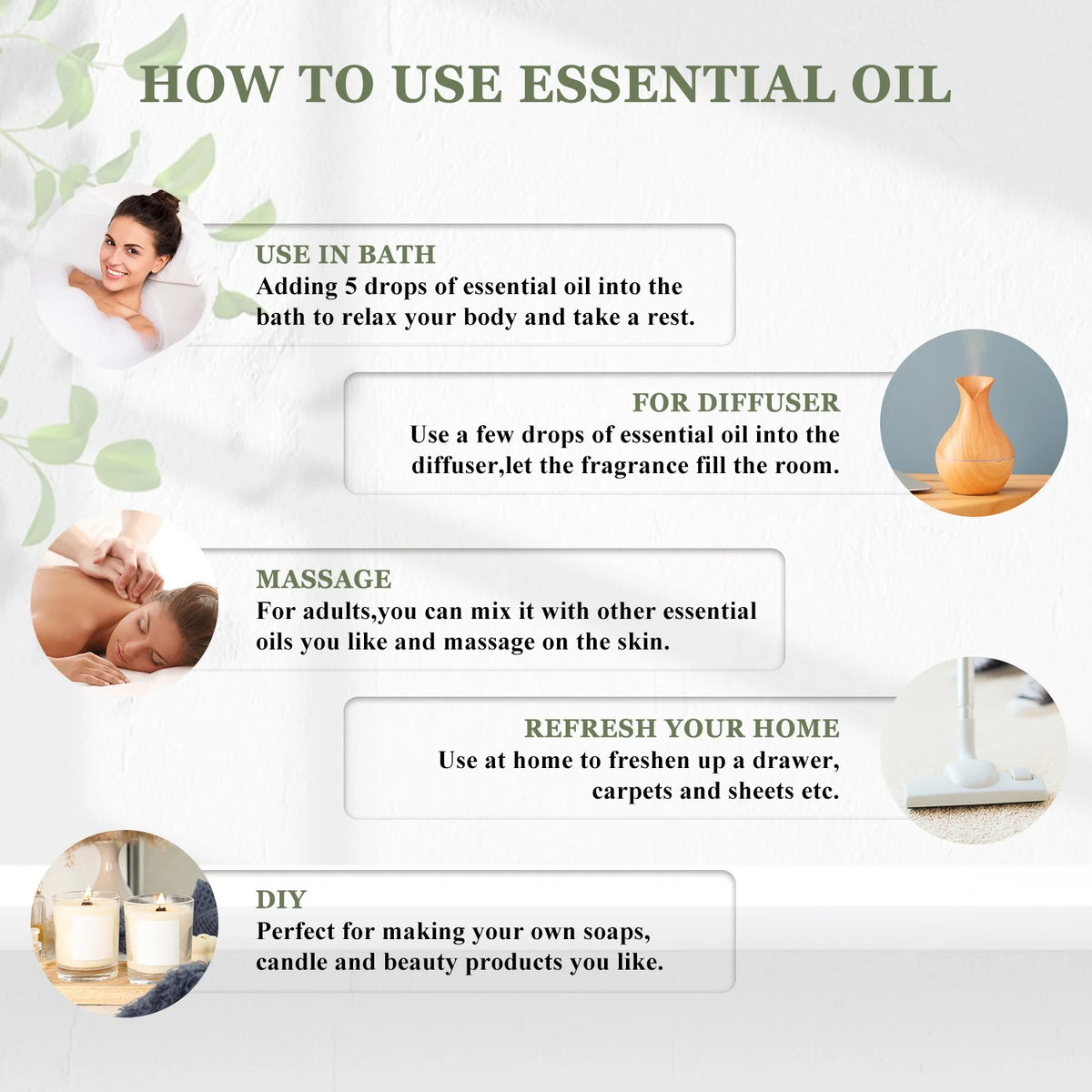 EUQEE 118ML Natural Essential Oil For Humidifier Diffuser Lemon Eucalyptus Helichrysum Copaiba Grapefruit Cedarwood Aroma Oils
