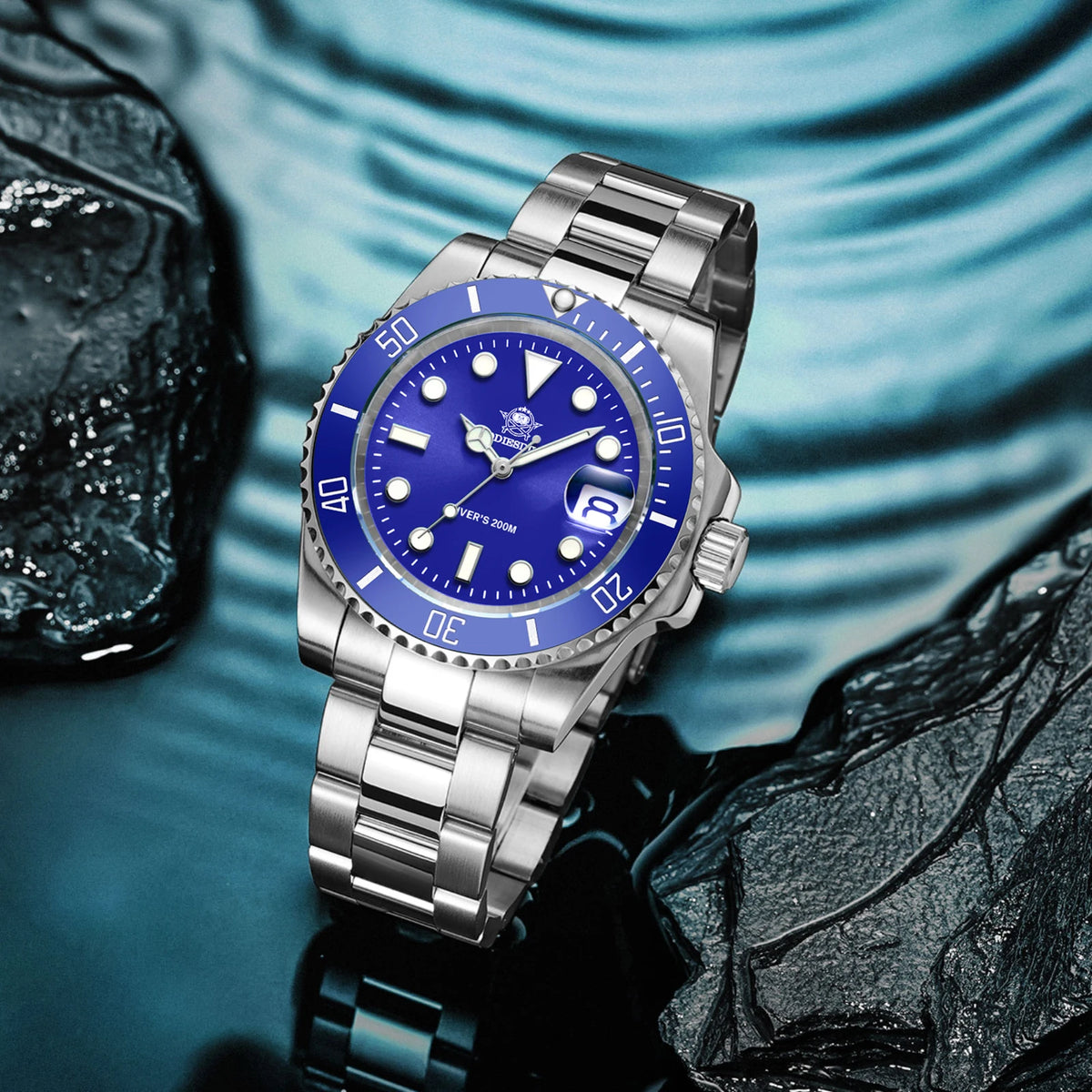 ADDIESDIVE Luxury Stainless Steel Quartz Watch For Men 20ATM Waterproof Date Clock Ceramic Bezel Sport Watches Relogio Masculino