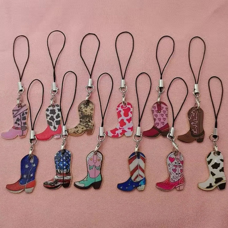 12pcs Western cowboy boot lanyard, suitable for mobile phones, bags, and ideal gifts for family and friends
