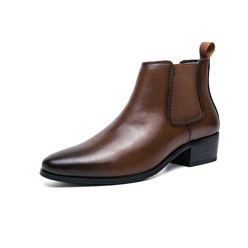 Luxury Brand Classic Mens High-heeled Boots Chelsea Fashion Leisure Shoes British Style Leather Ankle Boots Casual Trend Boots