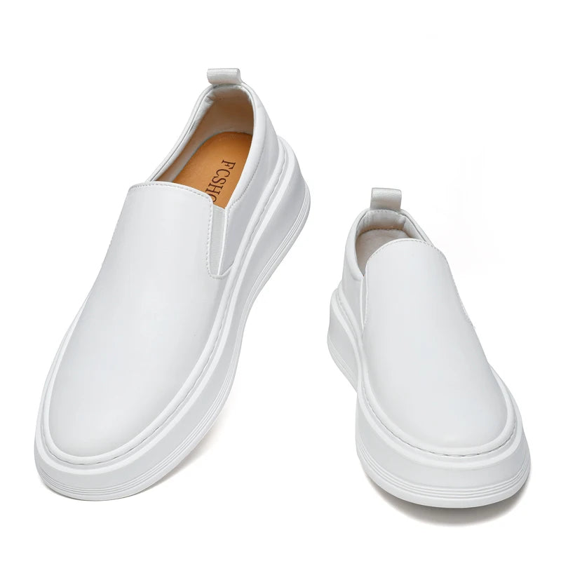 Genuine Leather Loafers for Men Stylish Casual Dress Shoes with Thick Height Increasing Sole Slip-On Breathable Business Shoes